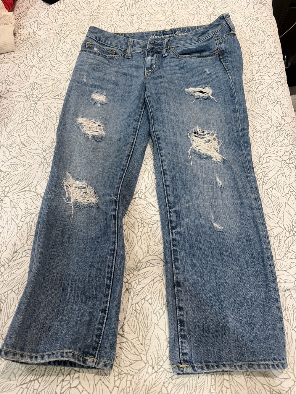 American Eagle Outfitters Medium Blue Distressed Flared Jeans